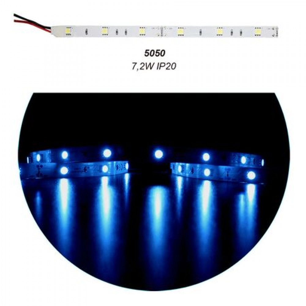 ΤΑΙΝΙΑ LED 5m 12VDC 7.2W/m 5050 30LED/m ΜΠΛΕ IP20