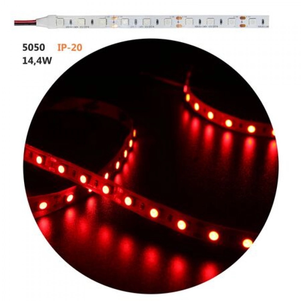 ΤΑΙΝΙΑ LED 5m 12VDC 14.4W/m 5050 60LED/m ΚΟΚΚΙΝΟ IP20