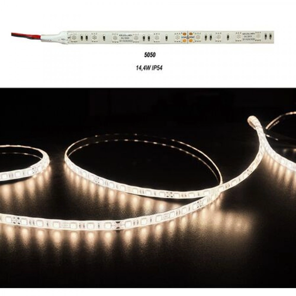 ΤΑΙΝΙΑ LED 5m 24VDC 14.4W/m 5050 60LED/m ΘΕΡΜΟ 3000K IP54