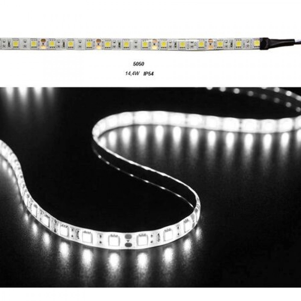 ΤΑΙΝΙΑ LED 5m 24VDC 14.4W/m 5050 60LED/m ΛΕΥΚΟ 4000K IP54