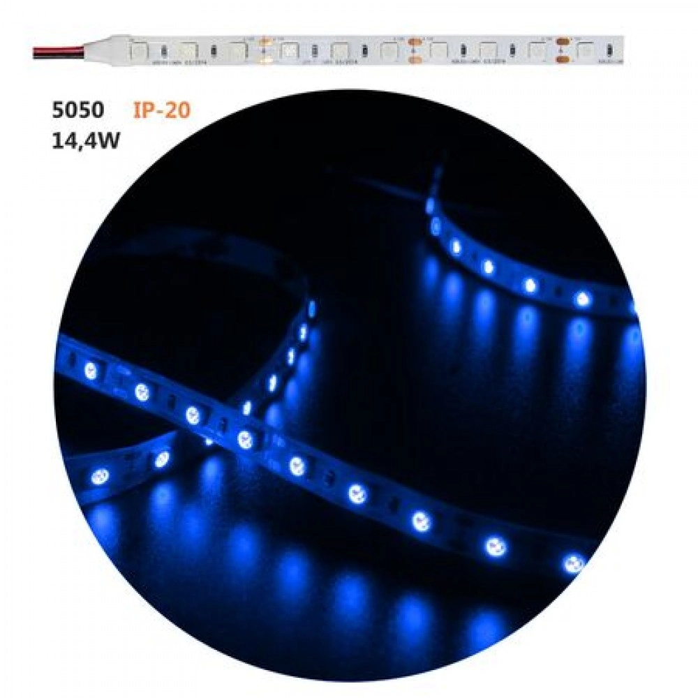 ΤΑΙΝΙΑ LED 5m 24VDC 14.4W/m 5050 60LED/m ΜΠΛΕ IP20
